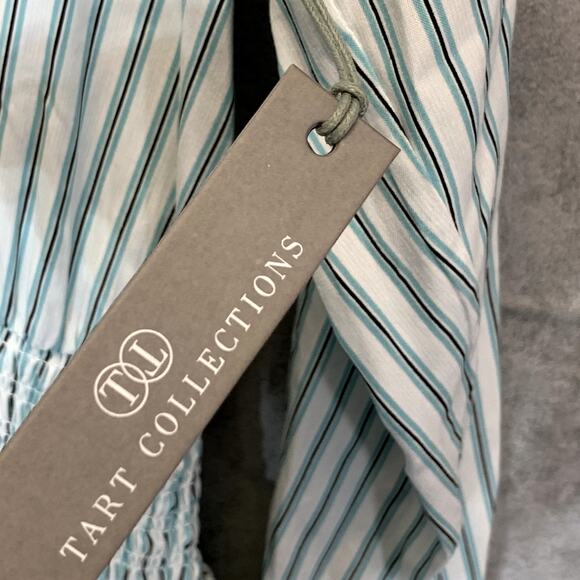 TART Collections Women's Green Stripe Sheila Smocked Waist Long Sleeve V-Neck - Picture 12 of 12